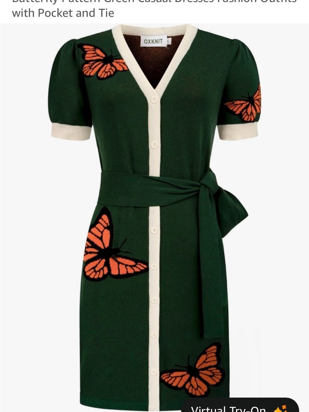 Oxknit Green Butterfly Knit Dress with Tie